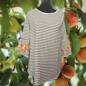 Ruby rd. Comfortable stretch 3/4 ruffle embroidered  hem sleeve casual s…